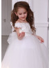 Beaded Off Shoulder Ivory Lace Tulle Flower Girl Dress